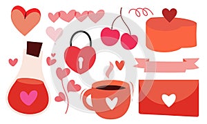 Hand drawn hearts doodles set vector