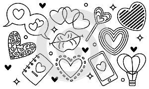 Hand drawn hearts doodles set vector