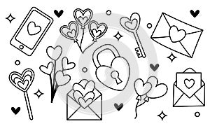 Hand drawn hearts doodles set vector