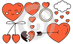 Hand drawn hearts doodles set vector