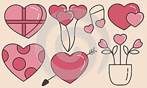 Hand drawn hearts doodles set vector