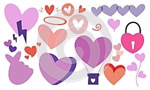 Hand drawn hearts doodles set vector