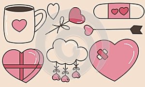 Hand drawn hearts doodles set vector