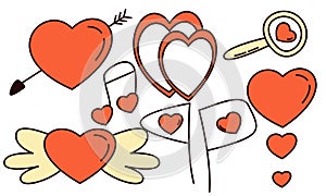 Hand drawn hearts doodles set vector