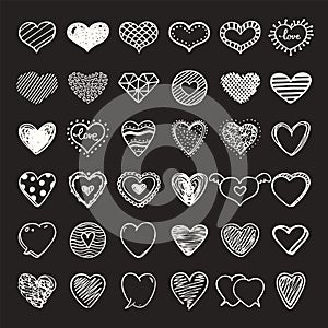 Hand drawn hearts, love symbols for festive flyer, poster, banner, invitation design templates. Vector illustrations