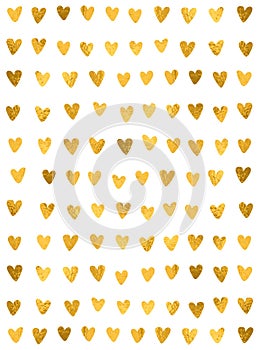 Hand drawn hearts Pattern. Golden foil effect, Glitter texture. Vector wedding design love concept for Valentine`s day