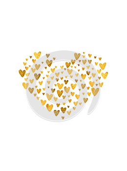 Hand drawn hearts Pattern shape. Golden foil effect, Glitter texture. Vector wedding design love concept Valentine`s day