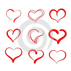 Hand drawn hearts. Set of vector grunge hearts icons. Design elements for Valentine`s day.