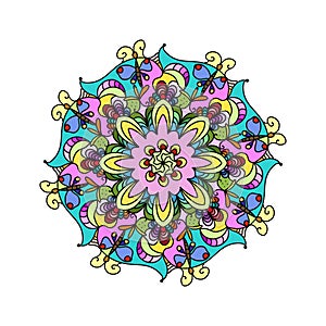 Hand-drawn Henna Mandala Doodle Flowers  Illustration