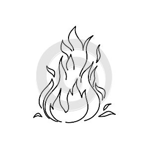 Hand drawn high flame. Doodle fire is scorching and dangerous. Vector stock illustration isolated