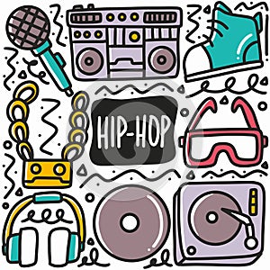 hand drawn hip hop music doodle set