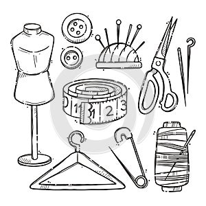 Hand drawn hobby objects collection Vector