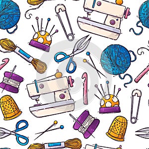 Hand drawn hobby objects pattern Vector