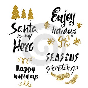 Hand drawn holiday lettering. Christmas collection of unique lettering for greeting cards, stationary, gift tags, scrapbooking.