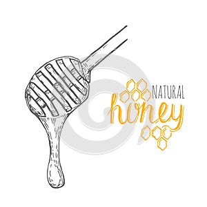 Hand drawn honey stick over white background