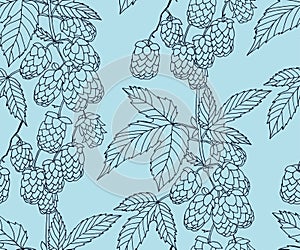 Hand drawn hop branch decorative background. Ethnic seamless pattern ornament. Vector pattern