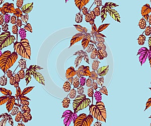 Hand drawn hop branch decorative background. Ethnic seamless pattern ornament. Vector pattern