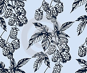 Hand drawn hop branch decorative background. Ethnic seamless pattern ornament. Vector pattern