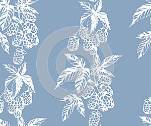 Hand drawn hop branch decorative background. Ethnic seamless pattern ornament. Vector pattern
