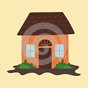 Hand drawn of house with grass vector illustration