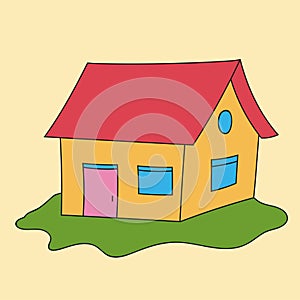 Hand drawn of house with grass vector illustration