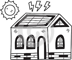 Hand Drawn house with solar illustration