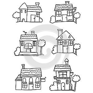 Hand drawn house vector set