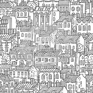 Hand drawn houses seamless pattern.