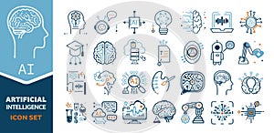 Hand-drawn Icon Set Artificial Intelligence and Technology - Including Assistant- Science - Robotics
