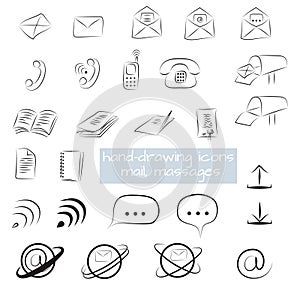 Hand-drawn icons mail, letters, messages, communication