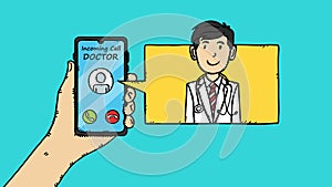 Cartoon styl medical consultation. Hand drawn illustration colorful doodle