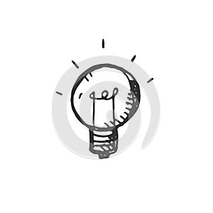 Hand drawn Idea Light bulb icon black. on white background. vector Illustrator. symbol. web