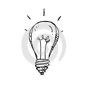 Hand drawn Idea Light bulb icon black. on white background. vector Illustrator. symbol. web