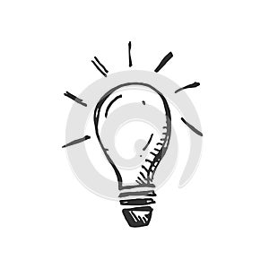 Hand drawn Idea Light bulb icon black. on white background. vector Illustrator. symbol. web