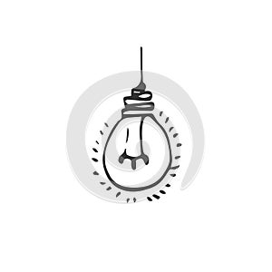 Hand drawn Idea Light bulb icon black. on white background. vector Illustrator. symbol. web