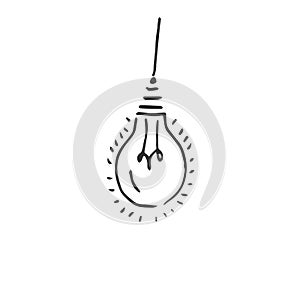 Hand drawn Idea Light bulb icon black. on white background. vector Illustrator. symbol. web