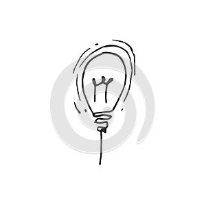 Hand drawn Idea Light bulb icon black. on white background. vector Illustrator. symbol. web