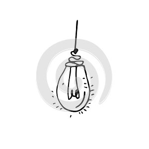 Hand drawn Idea Light bulb icon black. on white background. vector Illustrator. symbol. web