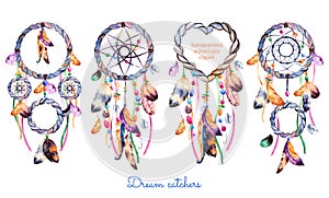 Hand drawn illustration of 4 dreamcatchers.