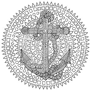 Hand drawn illustration of an anchor and rope.