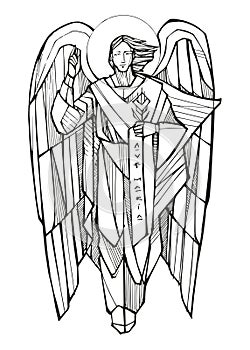 Hand drawn illustration of Archangel Saint Gabriel