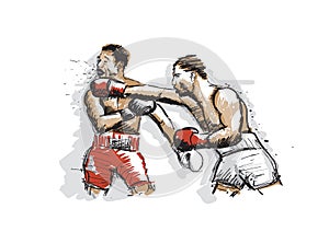 Hand drawn illustration background of boxing match with two fighters