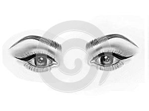 Hand drawn illustration beautiful woman eyes arabic turkish east girl sketch character doodle