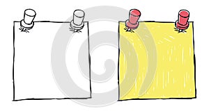 Hand drawn illustration of black - white and colored post-its.