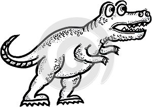 Hand drawn illustration of a cartoon dinosaur for colouring