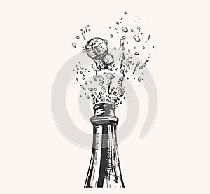 Hand drawn Illustration of Champagne explosion. Hand drawn Illustration of Champagne explosion.
