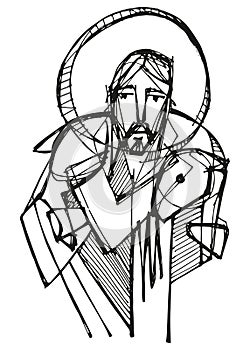 Hand drawn illustration of Christ the good shepherd. Christ the good shepherd
