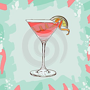 Hand drawn illustration of cocktail. Cosmopolitan. Vector collection photo