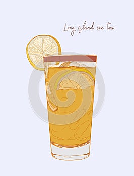 Hand drawn illustration of cocktail Long island ice tea. Vector