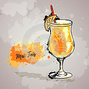 Hand drawn illustration of cocktail mai tais photo